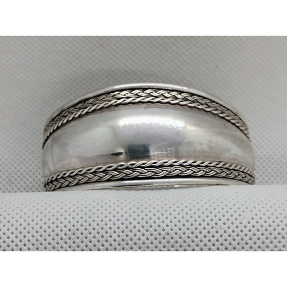 Vintage Sterling Silver Cuff Bracelet Celtic Style Braided Edge Swirl Design - Picture 3 of 9